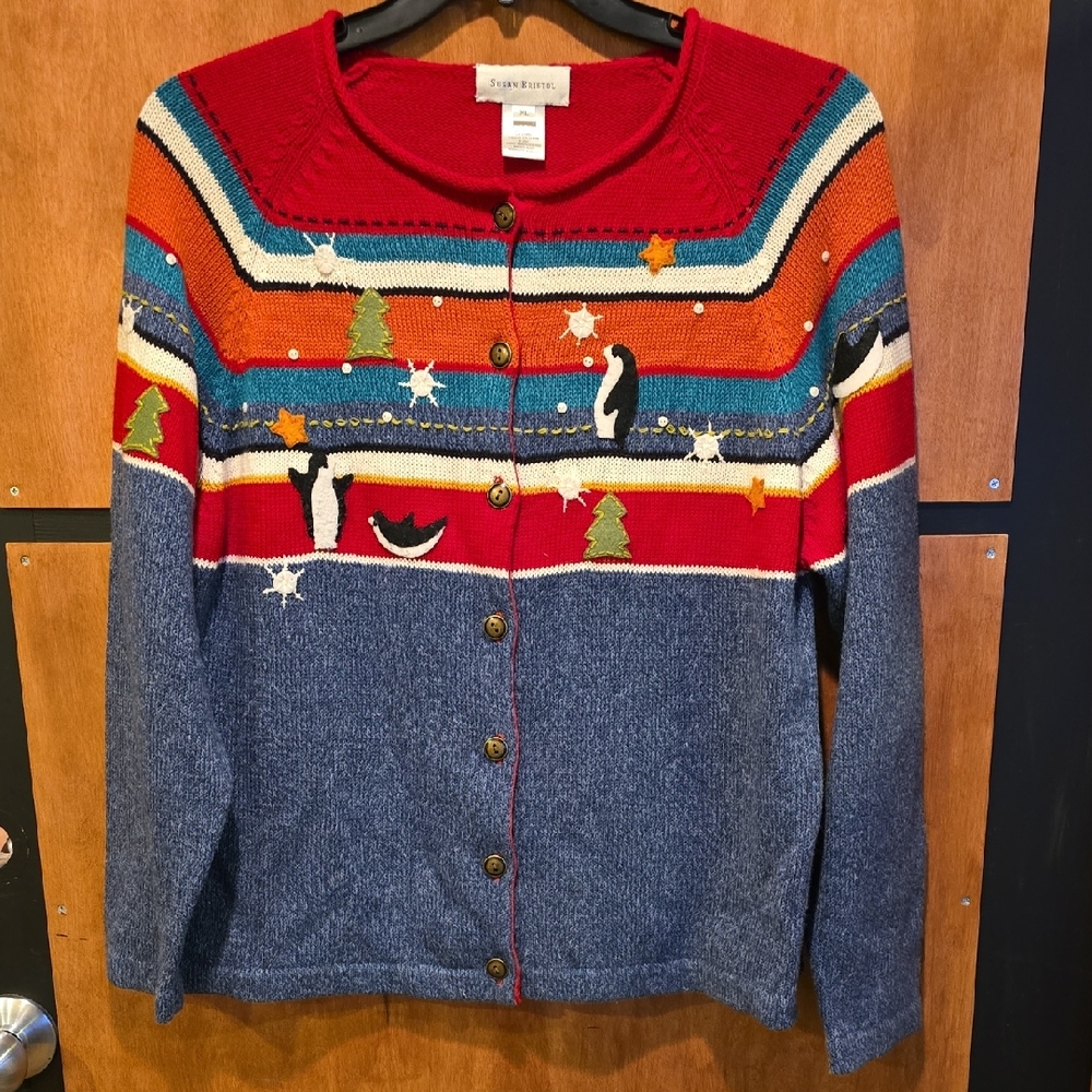 Susan Bristol Women's Festive Cardigan - Red, Blue, and Orange